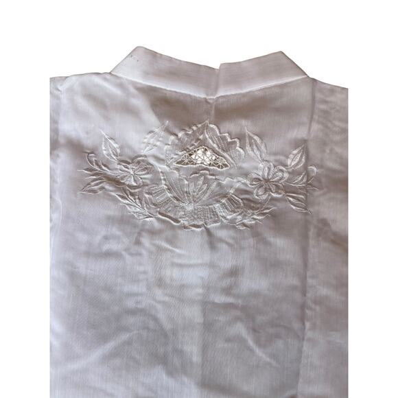 Vintage 80s Women's Floral Embroidered Classic Career Cotton Blouse White XL - Picture 4 of 6